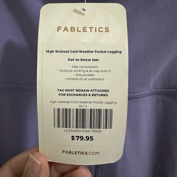 Fabletics High-Waisted Cold-Weather Pocket Legging Women’s size XS /4 Purple NWT - Picture 3 of 10